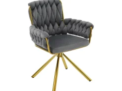 Juego de 4 sillas giratorias de terciopelo con reposabrazos - patas de metal dorado - Gris