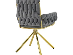 Juego de 4 sillas giratorias de terciopelo con reposabrazos - patas de metal dorado - Gris