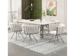 Juego de 2 sillas giratorias de terciopelo - 72 x 44 x 59 cm - Salón y dormitorio - Cuatro patas de metal plateado - Beige