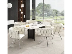 Juego de 2 sillas giratorias de terciopelo - 72 x 44 x 59 cm - Salón y dormitorio - Cuatro patas de metal plateado - Beige