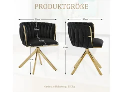 Juego de 2 sillas giratorias negras - Silla con forma de concha con patas de metal dorado - Estilo contemporáneo