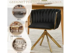 Juego de 2 sillas giratorias negras - Silla con forma de concha con patas de metal dorado - Estilo contemporáneo