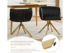 Juego de 2 sillas giratorias negras - Silla con forma de concha con patas de metal dorado - Estilo contemporáneo