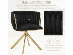 Juego de 2 sillas giratorias negras - Silla con forma de concha con patas de metal dorado - Estilo contemporáneo