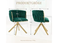 Juego de 2 sillas giratorias verdes - Silla con forma de concha con patas de metal dorado - Estilo contemporáneo
