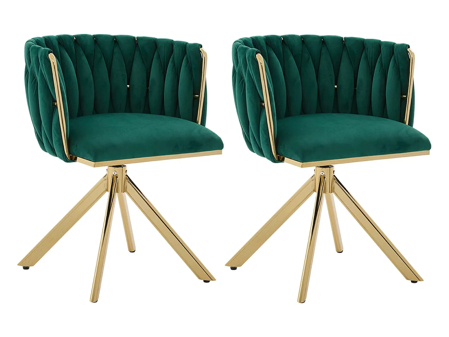 Juego de 2 sillas giratorias verdes - Silla con forma de concha con patas de metal dorado - Estilo contemporáneo