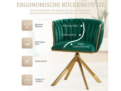 Juego de 2 sillas giratorias verdes - Silla con forma de concha con patas de metal dorado - Estilo contemporáneo