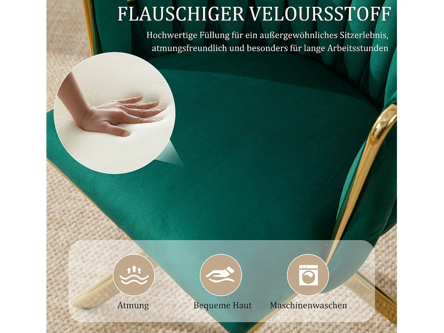 Juego de 2 sillas giratorias verdes - Silla con forma de concha con patas de metal dorado - Estilo contemporáneo