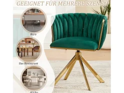 Juego de 2 sillas giratorias verdes - Silla con forma de concha con patas de metal dorado - Estilo contemporáneo