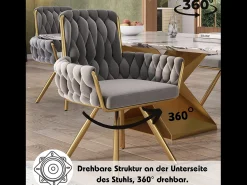 Juego de 6 sillas giratorias de terciopelo - 87 x 50 x 55 cm - Sillón con cuatro patas de metal - Gris
