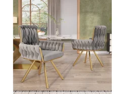 Juego de 6 sillas giratorias de terciopelo - 87 x 50 x 55 cm - Sillón con cuatro patas de metal - Gris