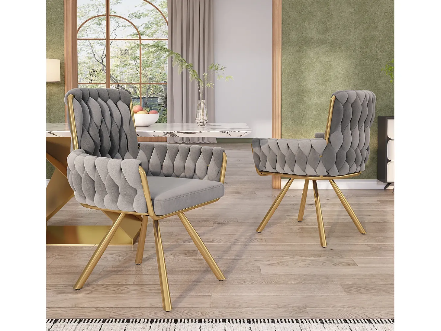 Juego de 6 sillas giratorias de terciopelo - 87 x 50 x 55 cm - Sillón con cuatro patas de metal - Gris