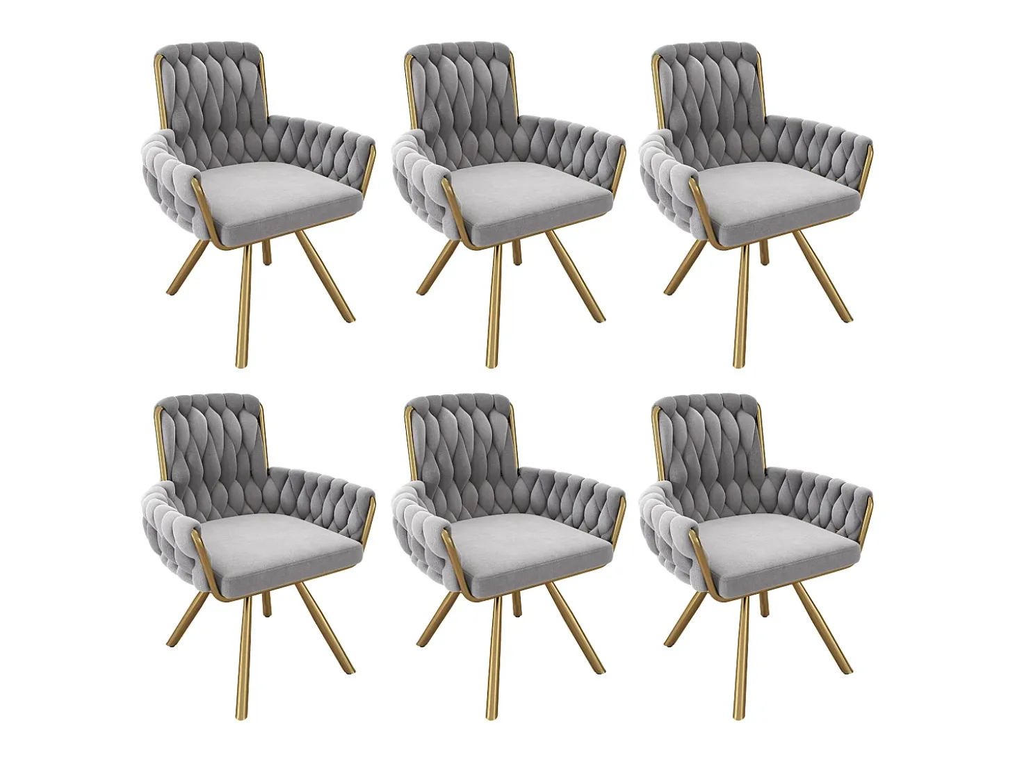 Juego de 6 sillas giratorias de terciopelo - 87 x 50 x 55 cm - Sillón con cuatro patas de metal - Gris
