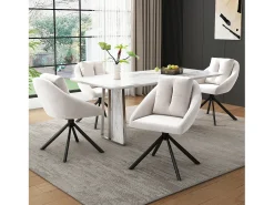 Juego de 6 sillas giratorias de terciopelo con estructura de metal ergonómica – beige