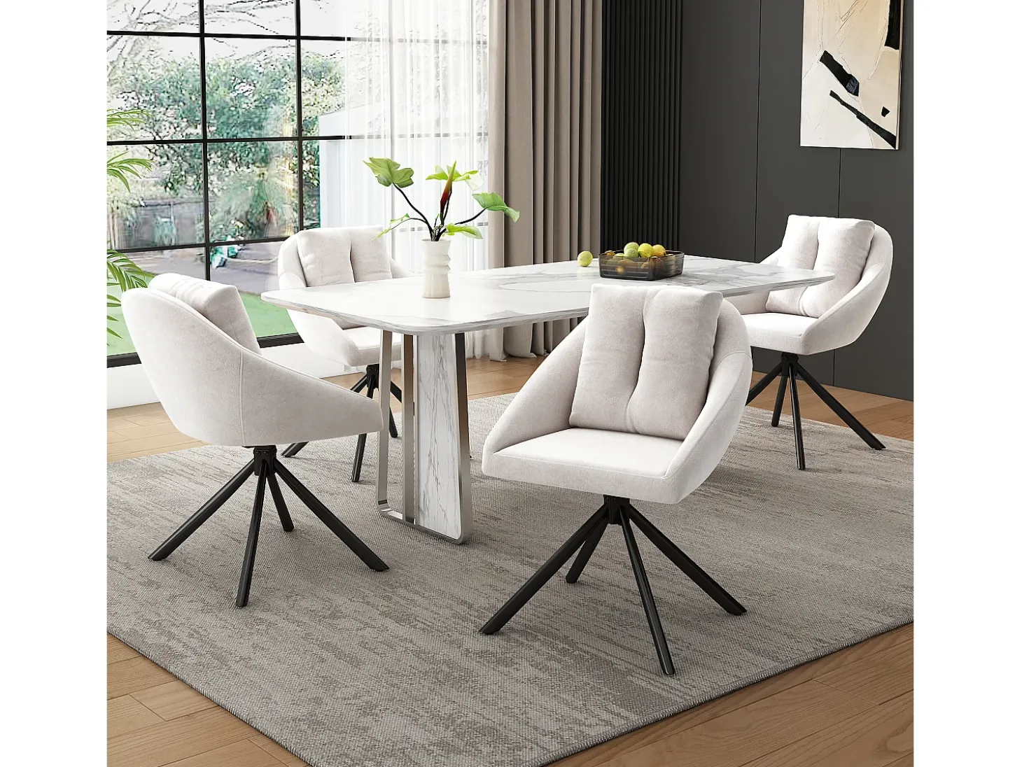 Juego de 6 sillas giratorias de terciopelo con estructura de metal ergonómica – beige