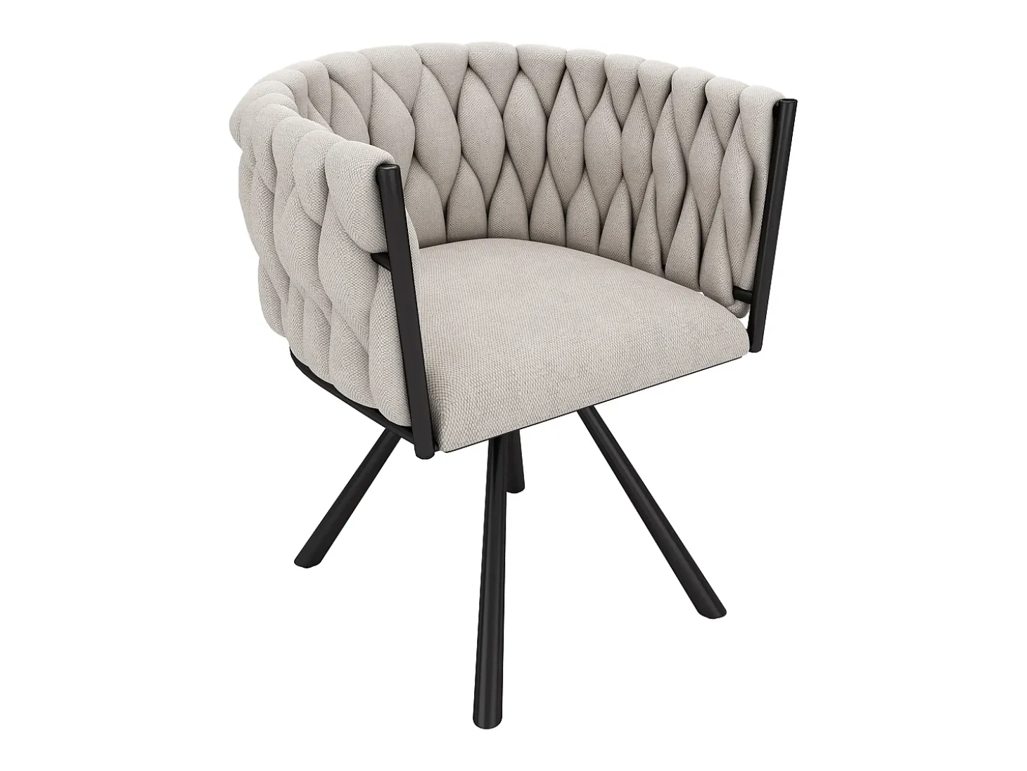 Juego de 6 sillas giratorias de lino con reposabrazos - patas de metal negro - Beige