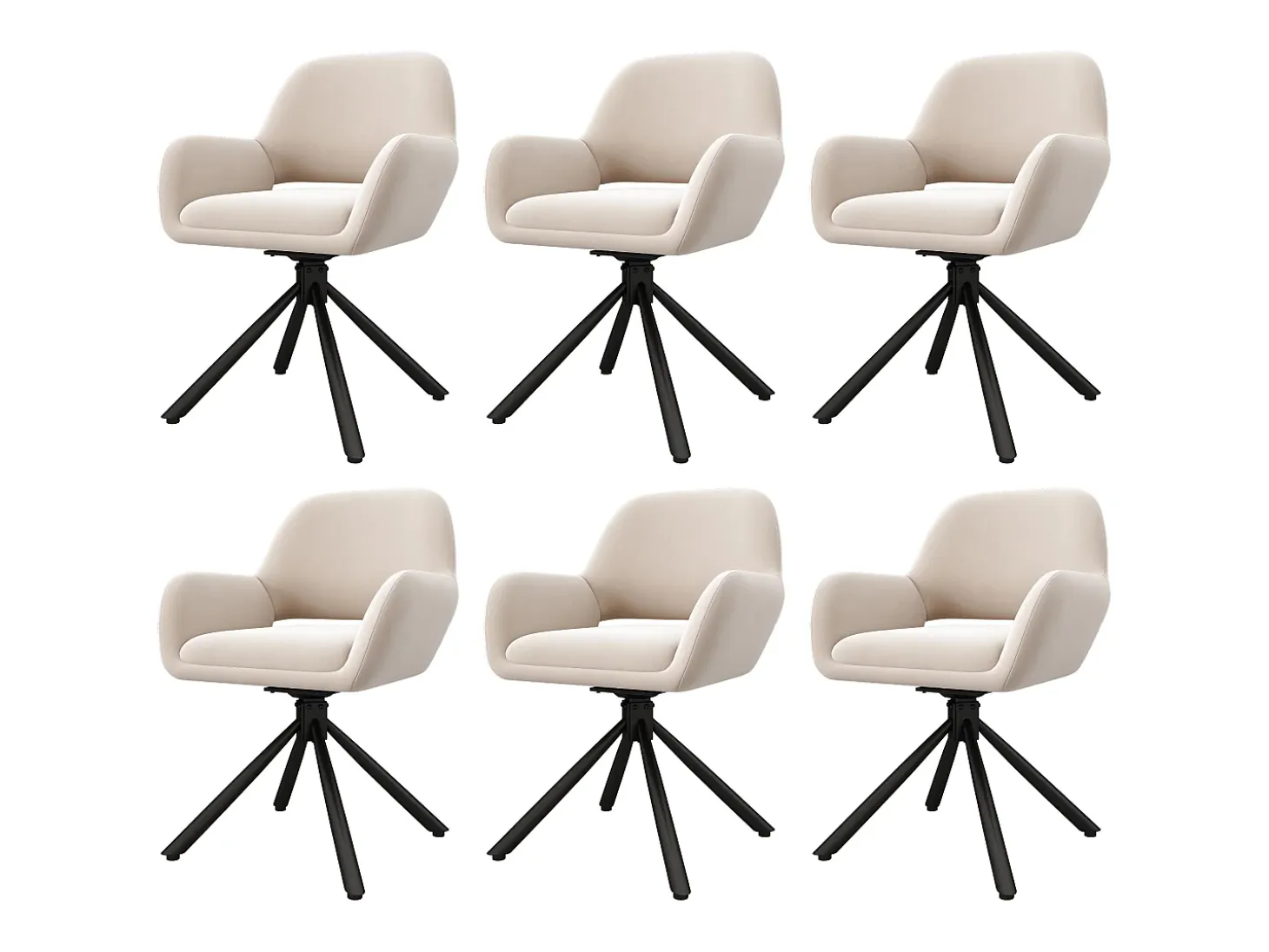 Juego de 6 sillas giratorias de terciopelo con reposabrazos – beige