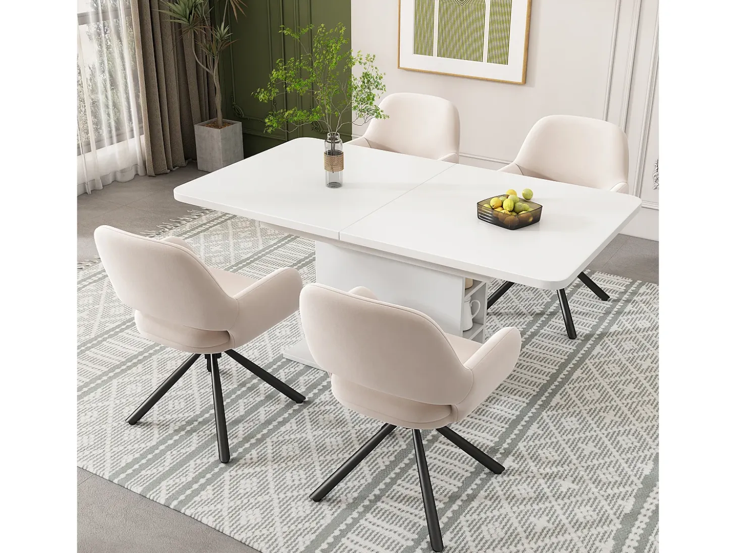 Juego de 6 sillas giratorias de terciopelo con reposabrazos – beige
