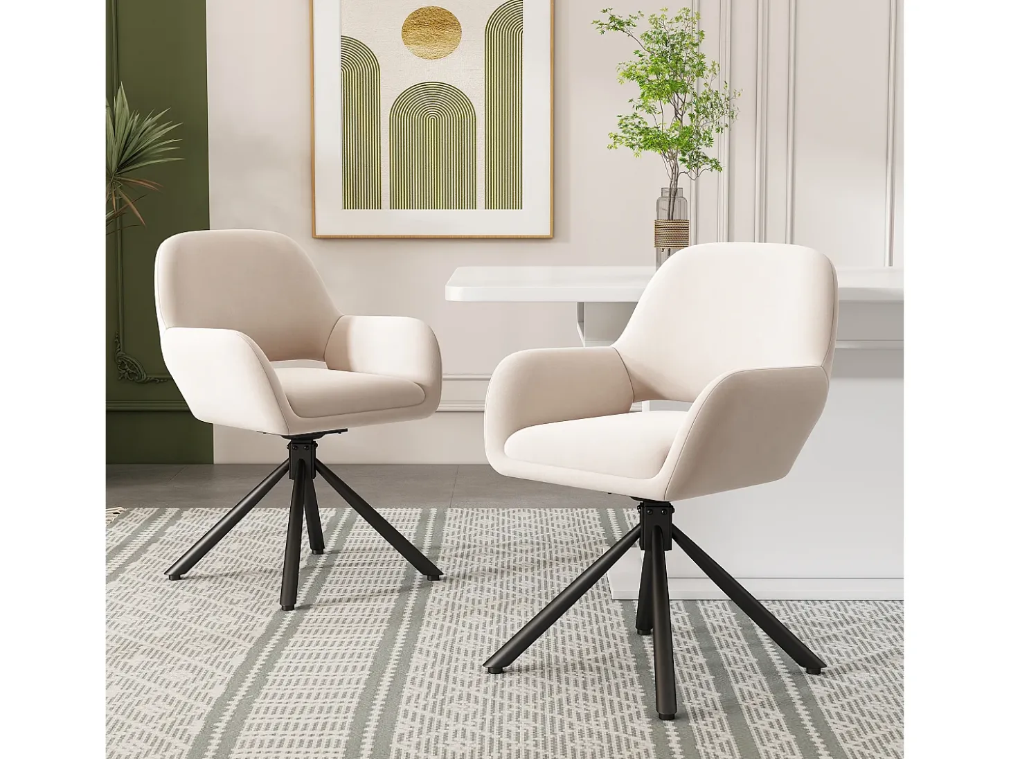 Juego de 6 sillas giratorias de terciopelo con reposabrazos – beige