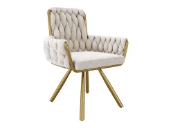 Juego de 2 sillas giratorias de terciopelo - 87 x 50 x 55 cm - Sillón con cuatro patas de metal - Beige