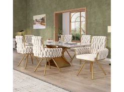 Juego de 2 sillas giratorias de terciopelo - 87 x 50 x 55 cm - Sillón con cuatro patas de metal - Beige