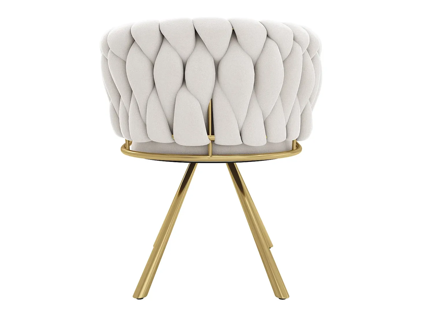 Juego de 6 sillas giratorias con patas de metal dorado y tapizadas en terciopelo beige.