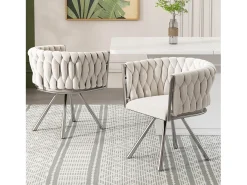 Juego de 6 sillas giratorias de terciopelo - 72 x 44 x 59 cm - Salón y dormitorio - Cuatro patas de metal plateado - Beige