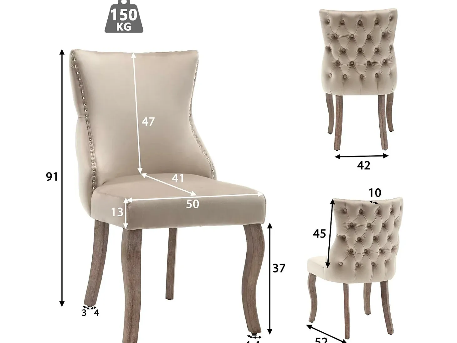Juego de 2 sillas góndola de terciopelo - patas de madera maciza - Beige