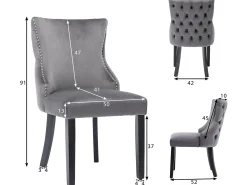 Juego de 6 sillas góndola de terciopelo - patas de madera maciza - Gris