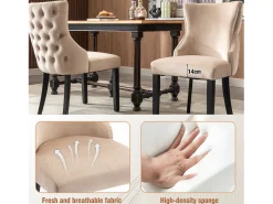 Juego de 6 sillas góndola de terciopelo - patas de madera maciza - Beige