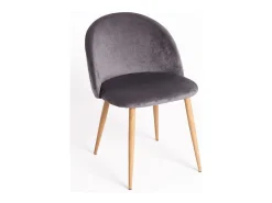 Juego de 2 sillas Kazon - Elegantes patas de metal efecto terciopelo y madera clara-Color Gris oscuro