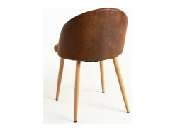 Juego de 2 sillas Kazon - Elegante piel sintética y patas de metal efecto madera clara-Color Marrón
