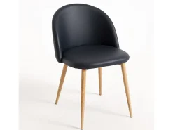 Juego de 2 sillas Kazon - Elegante piel sintética y patas de metal efecto madera clara-Color Marrón