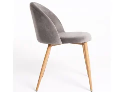 Juego de 2 sillas Kazon - Elegantes patas de metal efecto terciopelo y madera clara-Color Gris claro