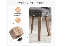 Juego de 2 Sillas para Comedor, Cocina y Salón Silla Tapizada Patas Madera Maciza - 53,5x64x95cm Gris