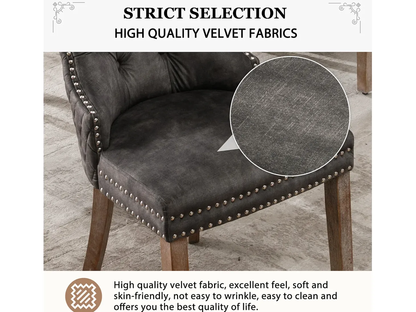 Juego de 2 Sillas para Comedor, Cocina y Salón Silla Tapizada Patas Madera Maciza - 53,5x64x95cm Gris