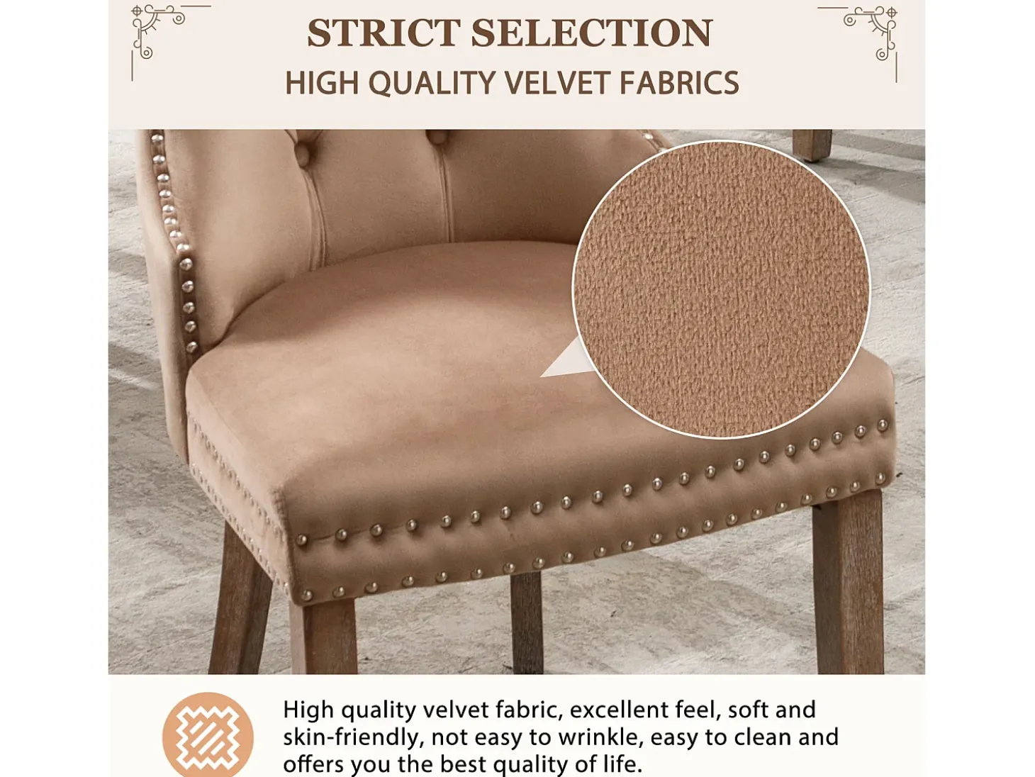 Juego de 2 Sillas para Comedor, Cocina y Sala Silla Tapizada Patas de Madera Maciza - 53,5x64x95cm Marrón