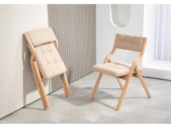 Juego de 2 sillas plegables de madera con cojín, color crema (61 x 48 x 77 cm)