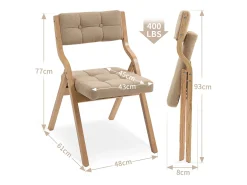 Juego de 2 sillas plegables de madera con cojín, color crema (61 x 48 x 77 cm)