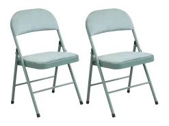Juego de 2 sillas plegables de terciopelo y metal - Verde almendra - ORTENSIA
