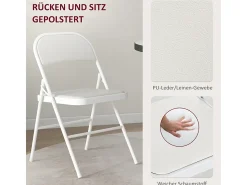 Juego de 4 sillas plegables, sillas de oficina portátiles con cojines de piel sintética, patas de acero, para recepción, sala de espera, color blanco
