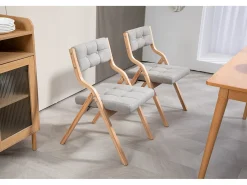 Juego de 2 sillas plegables con cojines - Gris y madera