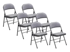 Juego de 6 sillas plegables de terciopelo y metal - Gris - ORTENSIA