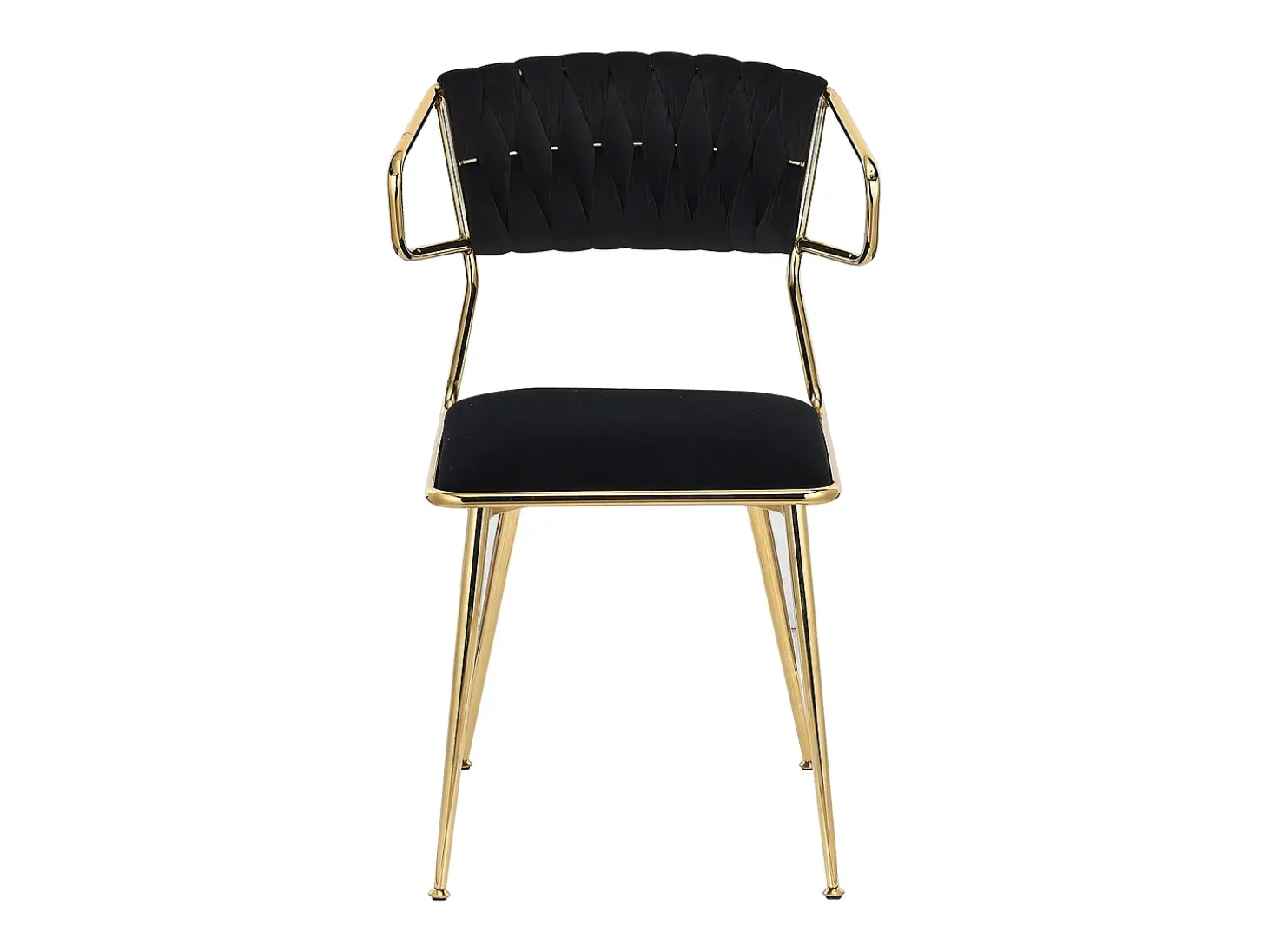 Juego de 2 sillas, respaldo redondo, patas de silla chapadas en oro, color negro, terciopelo.