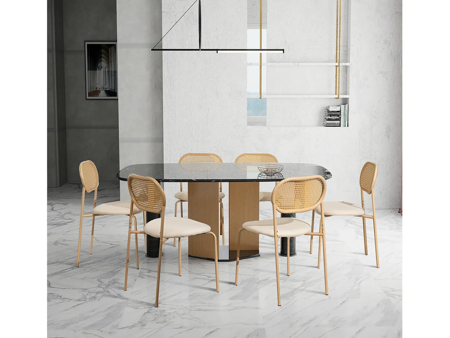 Juego de 2 sillas, silla de comedor de ratán, silla de comedor decorativa, color madera