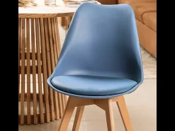 Juego de 2 sillas "Stilezze" tapizadas en ecopiel azul, sillones con patas de madera, 52x48,5 cm, 82h