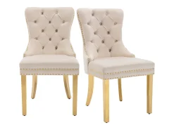 Juego de 2 sillas tapizadas - 51 x 65,5 x 95 cm - patas de acero inoxidable bañadas en oro - en terciopelo - beige