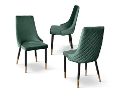 Juego de 4 sillas, tela efecto terciopelo verde, patas antracita y doradas - IRVINE