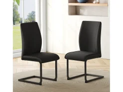 Juego de 2 sillas voladizas en piel sintética negra con estructura metálica negra.