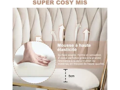 Juego de 2 sillas/sillones de comedor de terciopelo, estructura de metal dorado, beige